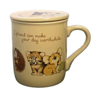 Vintage 1983 Hallmark Mug Mates Friendship Mug w/Lid Coaster Baby Animals Japan